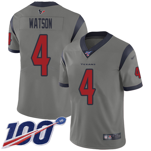 Houston Texans Limited Gray Men Deshaun Watson Jersey NFL Football #4 100th Season Inverted Legend->women nfl jersey->Women Jersey
